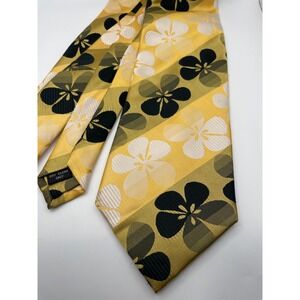 Verse 9 Silk Tie Maurizio Yellow Gold Black Floral Striped Haute Couture Mens